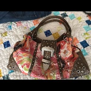 Western-style Purse with Leather & Bling Buckle